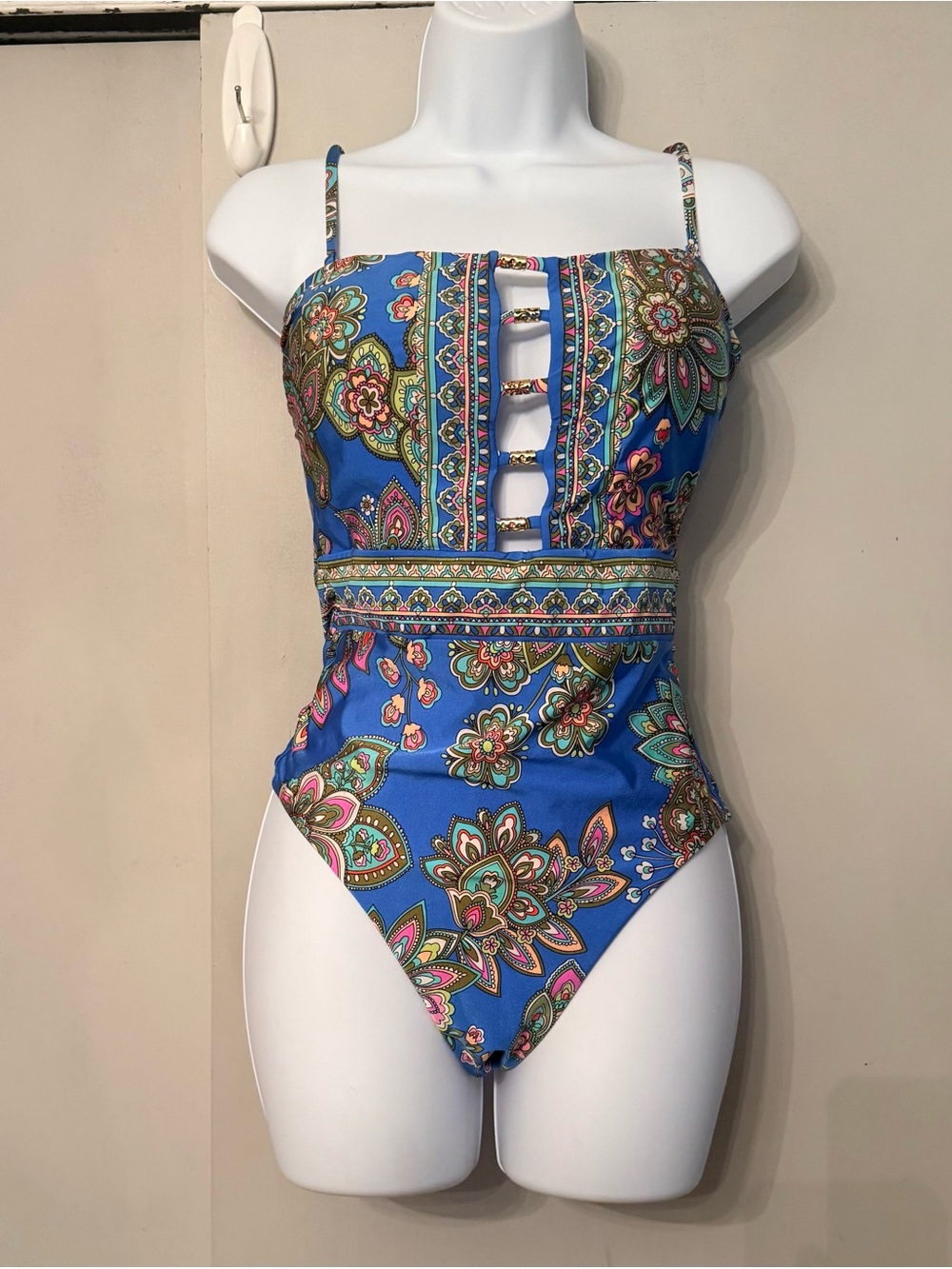 Girls Blue Floral Paisley One-Piece Bodysuit - Picture 2 of 3